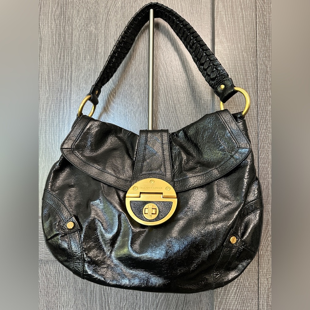 Like New Vintage Elliott Luca Black Patent Hobo